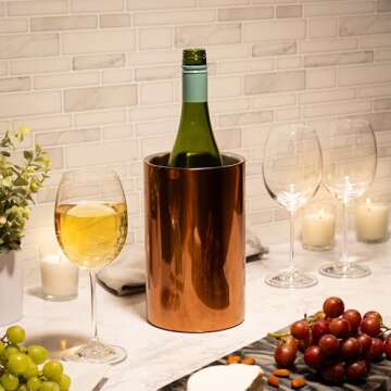 Enoluxe Wine Chiller for Bottles (Copper) - Champagne Bucket, Elegant Wine Bottle Chiller and Champagne Cooler, Insulated Wine Bucket Keeps Wine Cool, Champagne Bottle Chiller Fits Any Single Bottle