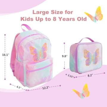 Cokouchyi Butterfly Kids Backpack Set with Lunch Box