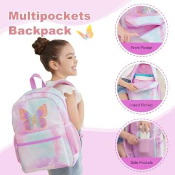 Cokouchyi Butterfly Kids Backpack Set with Lunch Box