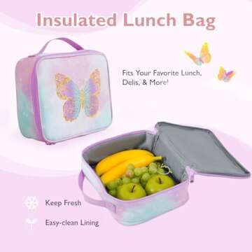 Cokouchyi Butterfly Kids Backpack Set with Lunch Box