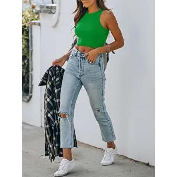 REORIA Stylish Sleeveless Crop Top for Women and Teens