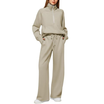 Casly Lamiit Women 2025 Fall Lounge Set Half Zip Sweatshirt Wide Leg Sweatpants