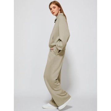 Casly Lamiit Women 2025 Fall Lounge Set Half Zip Sweatshirt Wide Leg Sweatpants