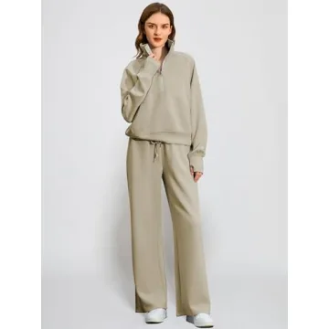 Casly Lamiit Women 2025 Fall Lounge Set Half Zip Sweatshirt Wide Leg Sweatpants