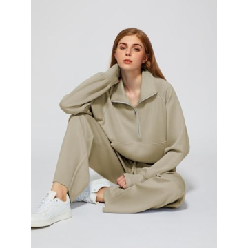 Casly Lamiit Women 2025 Fall Lounge Set Half Zip Sweatshirt Wide Leg Sweatpants