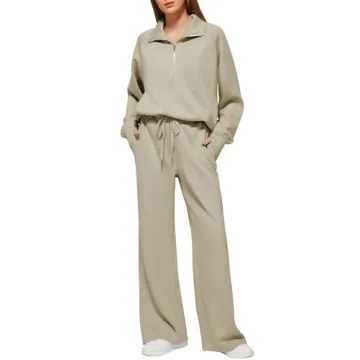 Casly Lamiit Women 2025 Fall Lounge Set Half Zip Sweatshirt Wide Leg Sweatpants