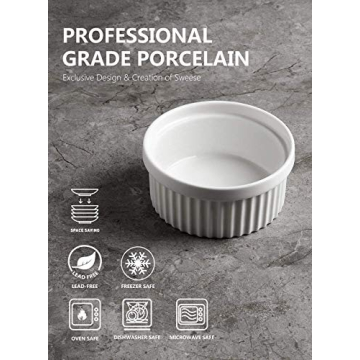 Sweese 12 Oz Porcelain Ramekins - Set of 4 for Baking