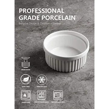 Sweese 12 Oz Porcelain Ramekins - Set of 4 for Baking