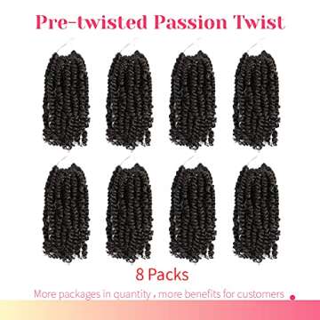The BOHOBABE Pre-twisted Passion Twist Crochet Hair 8 Inch Short Black Pre-looped Crochet Passion Tw...