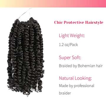 The BOHOBABE Pre-twisted Passion Twist Crochet Hair 8 Inch Short Black Pre-looped Crochet Passion Twist Braiding Hair 8 Packs (1B)