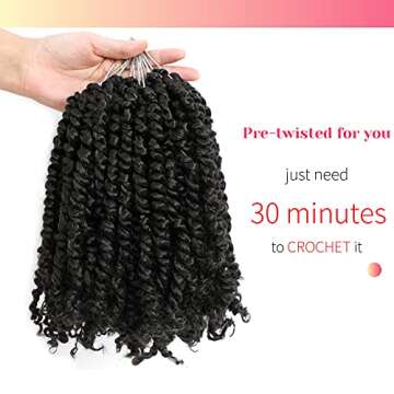 The BOHOBABE Pre-twisted Passion Twist Crochet Hair 8 Inch Short Black Pre-looped Crochet Passion Twist Braiding Hair 8 Packs (1B)