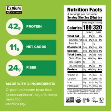 Explore Cuisine Organic Edamame & Mung Bean Fettuccine - 8 oz, Pack of 2 - Easy-to-Make Pasta - High...