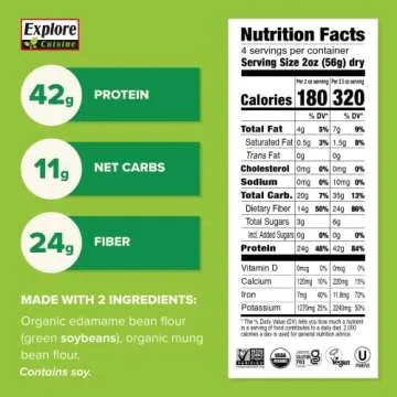 Explore Cuisine Organic Edamame & Mung Bean Fettuccine - 8 oz, Pack of 2 - Easy-to-Make Pasta - High...