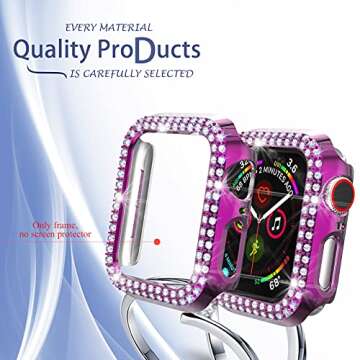 Case Compatible with Apple Watch Series 6/5/4 SE Bling PC Diamonds Bumper Face Cover for iwatch 40mm 44mm (5-Pack Rose, 40mm)