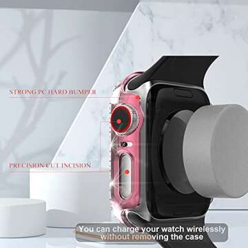 Case Compatible with Apple Watch Series 6/5/4 SE Bling PC Diamonds Bumper Face Cover for iwatch 40mm 44mm (5-Pack Rose, 40mm)