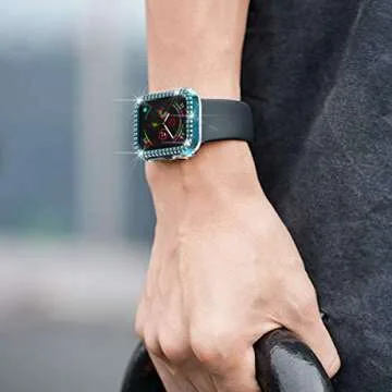 Case Compatible with Apple Watch Series 6/5/4 SE Bling PC Diamonds Bumper Face Cover for iwatch 40mm 44mm (5-Pack Rose, 40mm)