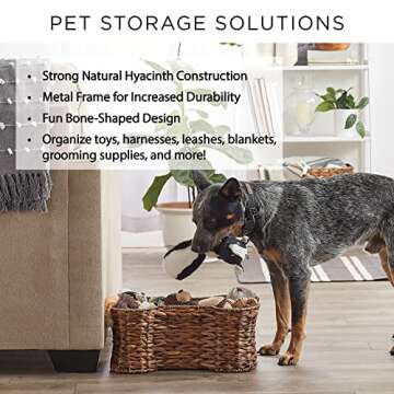 Bone Dry Pet Storage Collection Bone Shape Hyacinth Toy Basket, Natural, Small