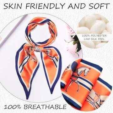 QIUTIMIY Silk Like Scarf for Women Neck Scarf Belt, Satin Scarf for Hair Tie Fashion Purse Scarf for Handbags Accessories Charm(Horse Orange)