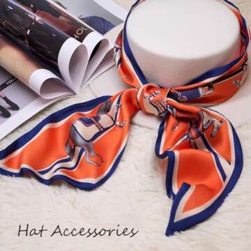 QIUTIMIY Silk Like Scarf for Women Neck Scarf Belt, Satin Scarf for Hair Tie Fashion Purse Scarf for Handbags Accessories Charm(Horse Orange)
