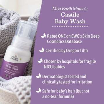 Earth Mama Calming Lavender Baby Wash Liquid Foaming Hand Soap, Organic All-Purpose Lavender Body Wash for Sensitive Skin, Castile Soap with Coconut Oil, Shea Butter, Calendula, & Aloe, 5.3 Fl Oz