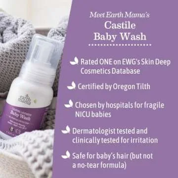 Earth Mama Calming Lavender Baby Wash Liquid Foaming Hand Soap, Organic All-Purpose Lavender Body Wash for Sensitive Skin, Castile Soap with Coconut Oil, Shea Butter, Calendula, & Aloe, 5.3 Fl Oz
