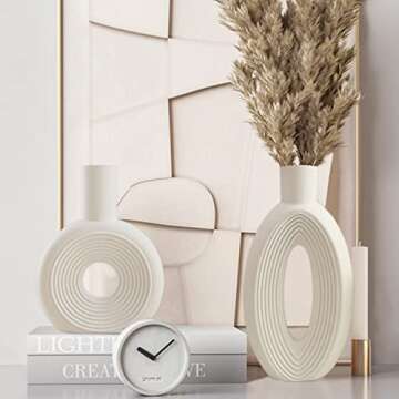 Ceramic Vase - Set of 2 for Home Decor,White Round Pampas Vases Minimalist Nordic Boho Style for Mod...