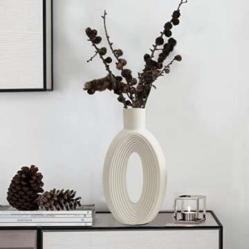 Ceramic Vase - Set of 2 for Home Decor,White Round Pampas Vases Minimalist Nordic Boho Style for Modern Farmhouse Decor, Living Room、 Kitchen、Mantle、Bedroom、Dining Table、Office