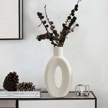 Ceramic Vase - Set of 2 for Home Decor,White Round Pampas Vases Minimalist Nordic Boho Style for Modern Farmhouse Decor, Living Room、 Kitchen、Mantle、Bedroom、Dining Table、Office