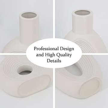 Ceramic Vase - Set of 2 for Home Decor,White Round Pampas Vases Minimalist Nordic Boho Style for Modern Farmhouse Decor, Living Room、 Kitchen、Mantle、Bedroom、Dining Table、Office