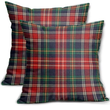 Christmas Plaid Pillow Covers 18x18 Set of 2 Red Green Blue Xmas Buffalo Plaid Checked Print Throw P...