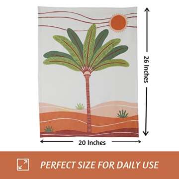 Folkulture Kitchen Towels and Dishcloth Set, Tea Towels with Hanging Loop, 20" X 26" Boho Dish Towels, 100% Cotton Modern Dish Cloth, Flour Sack Hand Towel for Home Décor, Set of 3, Desert