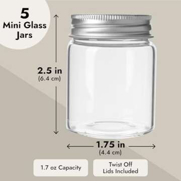 Juvale Mini Glass Jars with Lids, Small Mason Jars for DIY Crafts, Spices, Jams, Jellies - 1.7 oz - 5 Pack