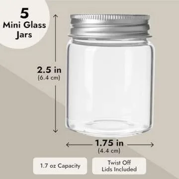 Juvale Mini Glass Jars with Lids, Small Mason Jars for DIY Crafts, Spices, Jams, Jellies - 1.7 oz - 5 Pack