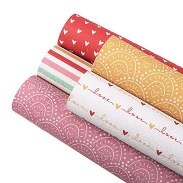 David Accessories Rainbow Heart Pattern Printed Synthetic Leather Fabric Sheets 5Pcs 7.7"x12.9" for ...