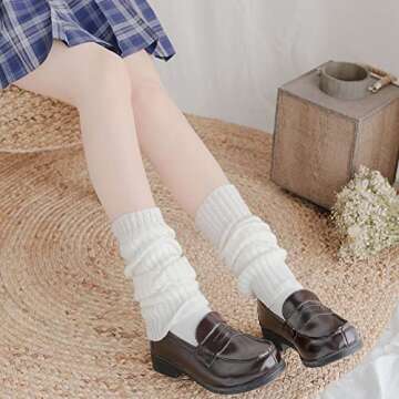NUFIWI Harajuku Japanese Lolita Leg Warmers Gothic Knit Long Socks Leggings Gaiters Knee Goth Winter...