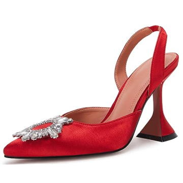 VETASTE Women's High Heel Crystal Slingback Pumps Pointed Toe Strappy Triangle Heeled Party Wedding Bride Pump Shoes Red