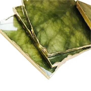 Natural Green Jade Coasters Set with Golden Edge 4 pcs