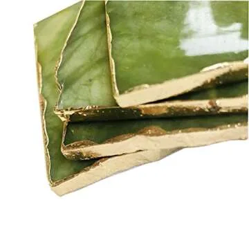 Natural Green Jade Coasters Set with Golden Edge 4 pcs