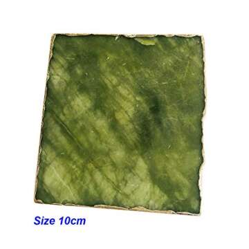 Natural Green Jade Coasters Set with Golden Edge 4 pcs