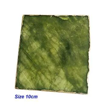 Natural Green Jade Coasters Set with Golden Edge 4 pcs