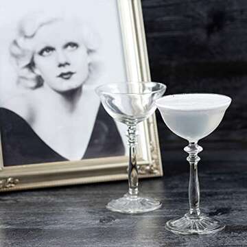 HISTORY COMPANY Jean Harlow 1933 Coupe Cocktail Glasses – 2-Piece Set Inspired by Dinner at Eight, Classic Hollywood Elegance for Craft Cocktails (Gift Box Collection)