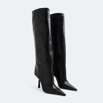 Vertundy Women's Stylish Fold Over Knee High Boots - Size 10 Black