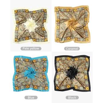 AWAYTR 23” Satin Bandanas for Women Head Scarf 4Pcs Like Silk Scarf for Hair Scarf Satin Neck Scarf Silk Hair Bandana Headscarf (Cashew(black/Blue/Camel/Beige))