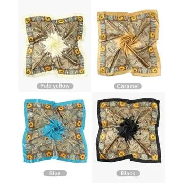 AWAYTR 23” Satin Bandanas for Women Head Scarf 4Pcs Like Silk Scarf for Hair Scarf Satin Neck Scarf Silk Hair Bandana Headscarf (Cashew(black/Blue/Camel/Beige))
