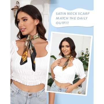 AWAYTR 23” Satin Bandanas for Women Head Scarf 4Pcs Like Silk Scarf for Hair Scarf Satin Neck Scarf Silk Hair Bandana Headscarf (Cashew(black/Blue/Camel/Beige))