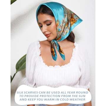 AWAYTR 23” Satin Bandanas for Women Head Scarf 4Pcs Like Silk Scarf for Hair Scarf Satin Neck Scarf Silk Hair Bandana Headscarf (Cashew(black/Blue/Camel/Beige))