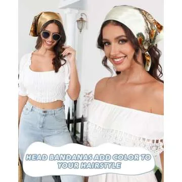 AWAYTR 23” Satin Bandanas for Women Head Scarf 4Pcs Like Silk Scarf for Hair Scarf Satin Neck Scarf Silk Hair Bandana Headscarf (Cashew(black/Blue/Camel/Beige))