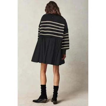 Womens Oversized Sweater Dress Spring Fall Trendy Long Sleeve Crewneck Pullover Tops Relaxed Fit Sweatshirts Mini Dresses