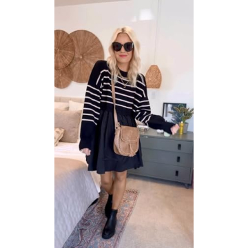 Womens Oversized Sweater Dress Spring Fall Trendy Long Sleeve Crewneck Pullover Tops Relaxed Fit Sweatshirts Mini Dresses