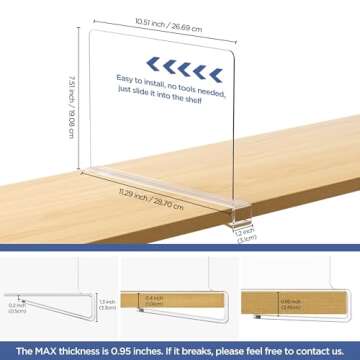HBlife 8 Pack Clear Shelf Dividers, Vertical Purse Organizer for Closet Perfect for Sweater, Shirts,...